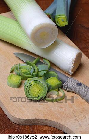 Stock Image - Leek, sliced, Allium porrum. Fotosearch
