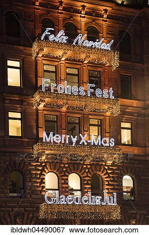 Lettering Merry Christmas in different languages, facade at the Hamburger Hof, Jungfernstieg, Hamburg, Germany, Europe View Large Photo Image Stock Photo - Lettering Merry Christmas in different languages, facade at the Hamburger Hof, Jungfernstieg, Hamburg, Germany, Europe. Fotosearch