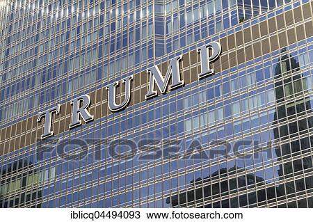 Stock Image - Lettering on Trump Tower, Chicago, Illinois, USA, North America. Fotosearch