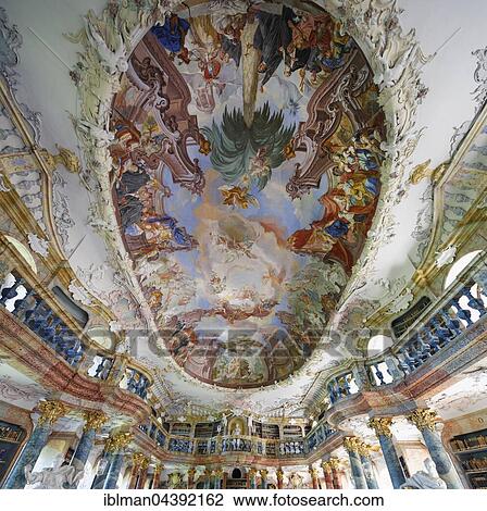 Library hall with ceiling fresco, Wiblingen Abbey near Ulm, Upper Swabia, Swabia, Baden-Württemberg, Germany, Europe View Large Photo Image Stock Image - Library hall with ceiling fresco, Wiblingen Abbey near Ulm, Upper Swabia, Swabia, Baden-Württemberg, Germany, Europe. Fotosearch