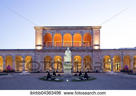 Lighted Arcade building at dusk, with Rossini-hall and arcade passage, Monument Ludwig I., spa garden, architect Friedrich von Gärtner, Bad Kissingen District, Lower Franconia, Bavaria, Germany, Europe View Large Photo Image Stock Photograph - Lighted Arcade building at dusk, with Rossini-hall and arcade passage, Monument Ludwig I., spa garden, architect Friedrich von Gärtner, Bad Kissingen District, Lower Franconia, Bavaria, Germany, Europe. Fotosearch