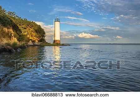 Stock Image - Lighthouse, lighthouse Maltzien, peninsula Zudar, island Rügen, Mecklenburg-Western Pomerania, Germany, Europe. Fotosearch