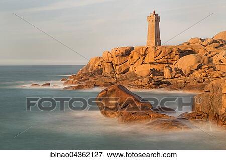 Stock Photo - Lighthouse Men Ruz, Ploumanac&#39; h, Cote de Granit Rose, Côtes d&#39; Armor, Brittany, France, Europe. Fotosearch