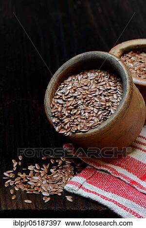 Stock Photo - Linseed in ceramic pots, Common flax ( Linum usitatissimum). Fotosearch