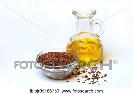 Stock Photo - Linseed ( Linum usitatissimum) and linseed oil. Fotosearch