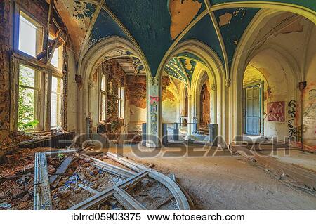 Stock Photography - Lost Place, ruined castle, interior, Château Miranda or Château de Noisy, near Celles, province of Namur, Belgium, Europe. Fotosearch