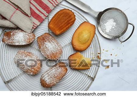 Stock Image - Madeleines on cake grid. Fotosearch