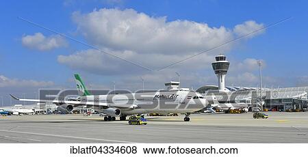 Mahan Air, Airbus A 340-300, Tower, Terminal 1, Munich Airport, Upper Bavaria, Bavaria, Germany, Europe View Large Photo Image Stock Photo - Mahan Air, Airbus A 340-300, Tower, Terminal 1, Munich Airport, Upper Bavaria, Bavaria, Germany, Europe. Fotosearch