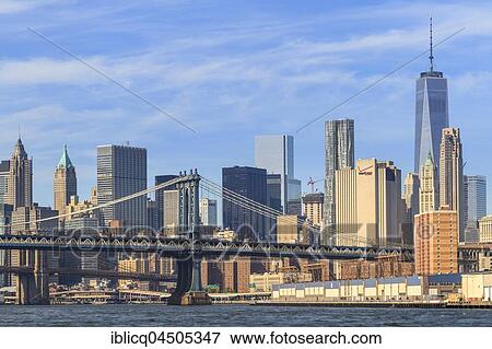 Manhattan Bridge, Skyline with One World Trade Center, East River, Manhattan, New York City, New York, USA, North America View Large Photo Image Stock Photo - Manhattan Bridge, Skyline with One World Trade Center, East River, Manhattan, New York City, New York, USA, North America. Fotosearch