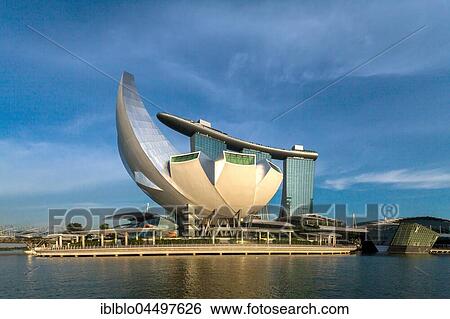 Marina Bay Sands Hotel, ArtScience Museum, blue sky, clouds, Singapore, Asia View Large Photo Image Stock Photograph - Marina Bay Sands Hotel, ArtScience Museum, blue sky, clouds, Singapore, Asia. Fotosearch