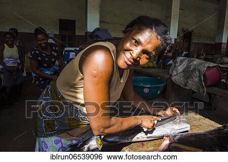 Stock Photograph - Market women in the Central Market in the city of Sao Tome, Sao Tome and Principe, Atlantic ocean, Africa. Fotosearch