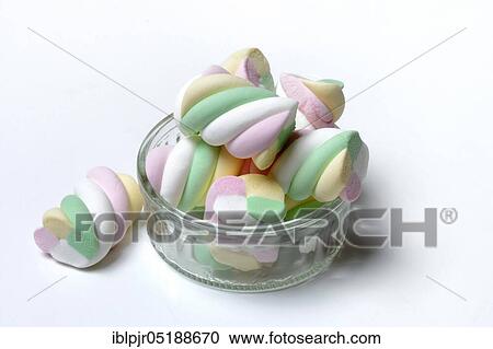 Stock Image - Marshmallows in glass bowl, foamed sugar, nutrition, calorie, calorie rich, calorie rich, calorie rich. Fotosearch
