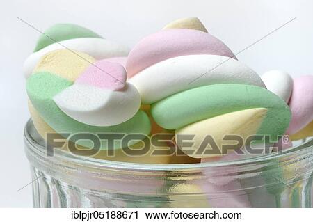 Stock Image - Marshmallows in glass bowl, foamed sugar, nutrition, calorie, calorie rich, calorie rich, calorie rich. Fotosearch