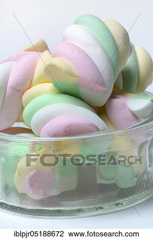 Stock Image - Marshmallows in glass bowl, foamed sugar, nutrition, calorie, calorie rich, calorie rich, calorie rich. Fotosearch