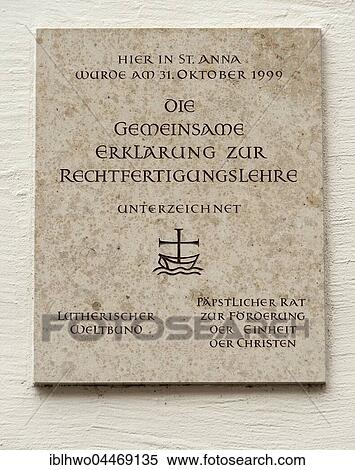 Stock Photography - Memorial plaque, St. Anna Church, Luther, Reformation, Augsburg, Bavaria, Germany, Europe. Fotosearch