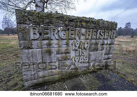Stock Image - Memorial stone, memorial site of the former concentration camp Bergen-Belsen, Lower Saxony, Germany, Europe. Fotosearch
