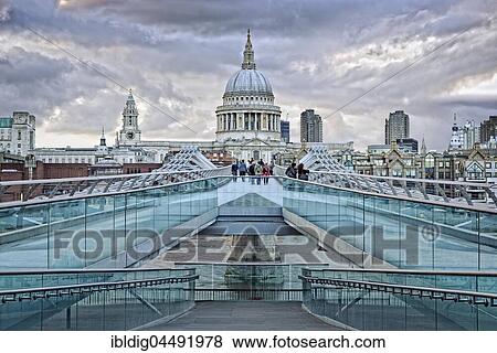 Millennium Bridge and St Pauls Cathedral, London, United Kingdom, Europe View Large Photo Image Stock Photo - Millennium Bridge and St Pauls Cathedral, London, United Kingdom, Europe. Fotosearch