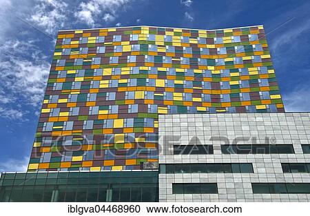 Stock Image - Modern building with colorful facade, Ulaanbaatar, Mongolia, Asia. Fotosearch
