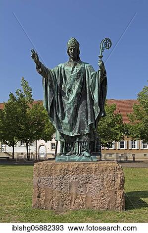 Stock Image - Monument of Bishop Bernward of Hildesheim, Domhof, Hildesheim, Lower Saxony, Germany, Europe. Fotosearch