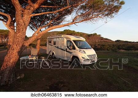 Motorhome at the campsite, Sardinia, Italy, Europe View Large Photo Image Stock Photography - Motorhome at the campsite, Sardinia, Italy, Europe. Fotosearch