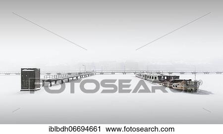 Stock Image - MS Dr. Ingrid Wengler, shipwreck in the Osthafen in Berlin in winter, 2021, Germany, Europe. Fotosearch