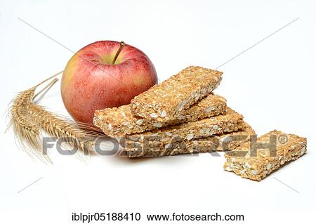 Stock Image - Muesli bars and apple, power bars. Fotosearch