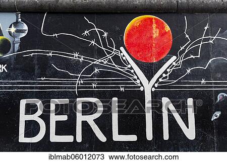 Mural Berlyn with lettering Berlin and symbolic wall with barbed wire, artist Gerhard Lahr, wall painting, East Side Gallery, Wall Gallery, Berlin, Germany, Europe View Large Photo Image Stock Image - Mural Berlyn with lettering Berlin and symbolic wall with barbed wire, artist Gerhard Lahr, wall painting, East Side Gallery, Wall Gallery, Berlin, Germany, Europe. Fotosearch