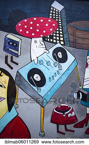 Mural toadstool as DJ at the mixing desk, artist Jim Avignon, mural at the East Side Gallery, Friedrichshain, Berlin, Germany, Europe View Large Photo Image Stock Photo - Mural toadstool as DJ at the mixing desk, artist Jim Avignon, mural at the East Side Gallery, Friedrichshain, Berlin, Germany, Europe. Fotosearch