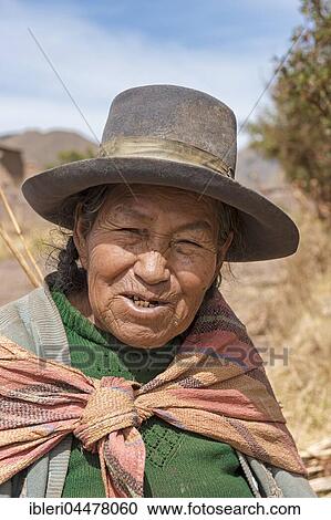 Stock Image - Native woman, Portrait, Queromarca, Cusco Province, Peru, South America. Fotosearch