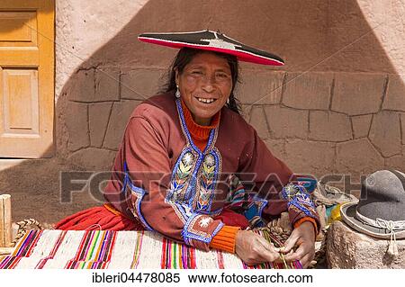 Stock Photography - Native woman weaving, Queromarca, Cusco Province, Peru, South America. Fotosearch