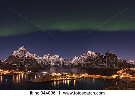 Northern lights over Sakrisoey, Lofoten, Norway, Europe View Large Photo Image Stock Image - Northern lights over Sakrisoey, Lofoten, Norway, Europe. Fotosearch