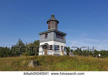 Stock Image - Observation tower on the former military training area Böttingen, biosphere area Swabian Alb, Baden-Württemberg, Germany, Europe. Fotosearch