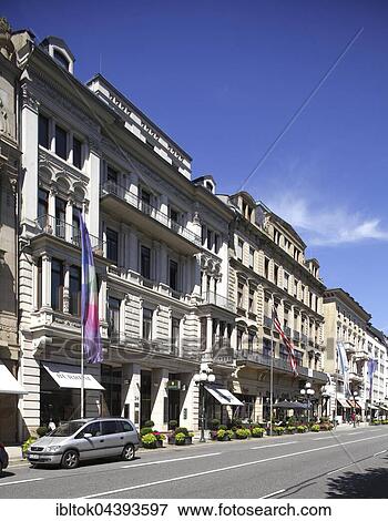 Stock Photo - Offices and commercial buildings, Wilhelmstraße or Wiesbadener Rue, Wiesbaden, Hesse, Germany, Europe. Fotosearch
