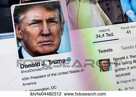 Stock Image - Official Twitter Page of Donald J. Trump, @realDonaldTrump, President of the United States of America, Screenshot. Fotosearch