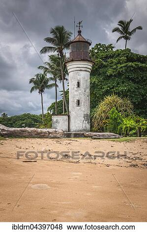 Stock Photo - Old lighthouse, Le Phare, cloudy sky, built during the German colonial period in 1906, Kribi, South Region, Cameroon, Africa. Fotosearch