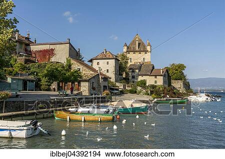 Old port on Lac Leman, Lake Geneva, Yvoire, Rhone-Alpes, Haute-Savoie, France, Europe View Large Photo Image Picture - Old port on Lac Leman, Lake Geneva, Yvoire, Rhone-Alpes, Haute-Savoie, France, Europe. Fotosearch