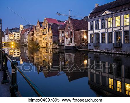 Old storehouses at the Kraanleian the Lys, Ghent, Flanders, Belgium, Europe View Large Photo Image Stock Photography - Old storehouses at the Kraanleian the Lys, Ghent, Flanders, Belgium, Europe. Fotosearch