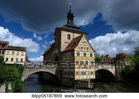 Stock Photo - Old town hall in the Regnitz, Bamberg, Upper Franconia, Franconia, Bavaria, Germany, Europe. Fotosearch