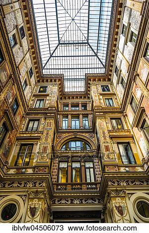 Stock Image - Ornately painted and decorated courtyard of the Palazzo Sciarra Galleria Sciarra, Art Nouveau, Rome, Lazio, Italy, Europe. Fotosearch