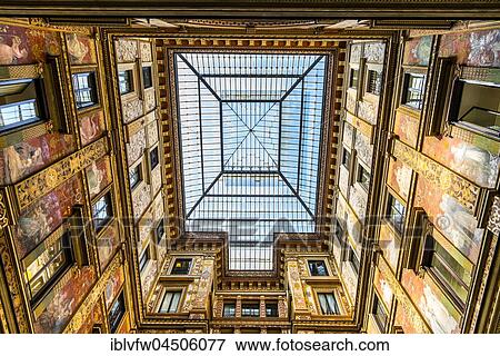 Stock Photo - Ornately painted and decorated courtyard of the Palazzo Sciarra Galleria Sciarra, Art Nouveau, Rome, Lazio, Italy, Europe. Fotosearch