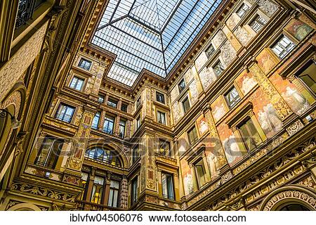 Stock Photograph - Ornately painted and decorated courtyard of the Palazzo Sciarra Galleria Sciarra, Art Nouveau, Rome, Lazio, Italy, Europe. Fotosearch
