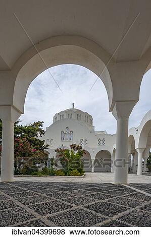 Stock Photo - Orthodox Metropolitan Church of Santorini, Ipapantis, Thira, Santorini, Cyclades, Greece, Europe. Fotosearch