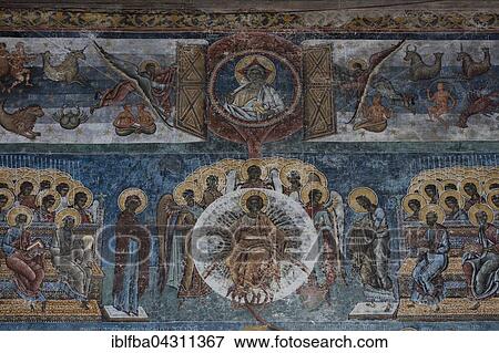 Outside Fresco Jesus as Judge at the Last Judgement, Voronet Monastery, Church of Moldavia, Bukovina, Romania, Europe View Large Photo Image Stock Photo - Outside Fresco Jesus as Judge at the Last Judgement, Voronet Monastery, Church of Moldavia, Bukovina, Romania, Europe. Fotosearch