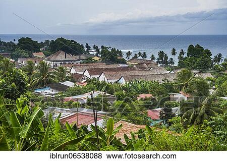 Stock Photo - Overlook over the Cocoa plantation Roca Aguaize, East coast of Sao Tome, Sao Tome and Principe, Atlantic Ocean, Africa. Fotosearch