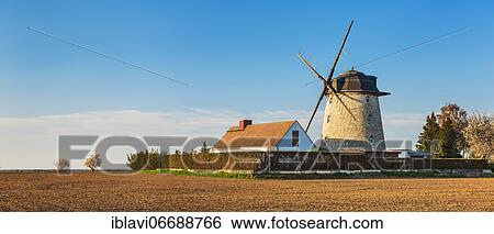 Stock Photograph - Panorama, tower windmill, Ebersroda, Saxony-Anhalt, Germany, Europe. Fotosearch