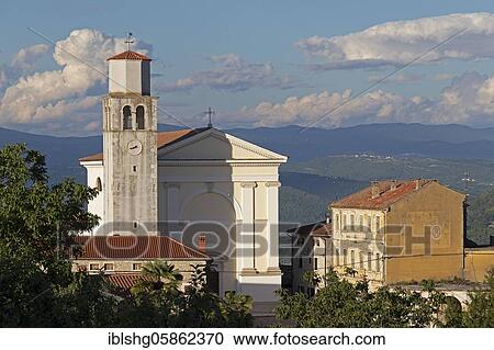 Stock Image - Parish church of St. Jerome and bell tower, Vizinada, Istria, Croatia, Europe. Fotosearch