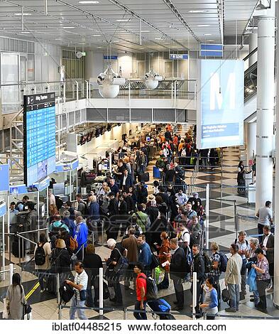Stock Photography - Passengers in front of security check, Terminal, Module B, Munich Airport, Upper Bavaria, Germany, Europe. Fotosearch