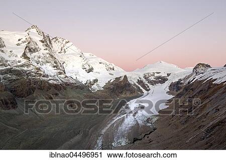 Stock Image - Pasterze Glacier, Grossglockner at sunrise, High Tauern National Park, Carinthia, Austria, Europe. Fotosearch