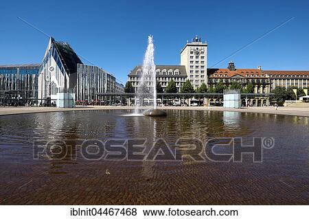 Stock Photo - Paulinum at University and Kroch highrise, Augustusplatz, Leipzig, Saxony, Germany, Europe. Fotosearch