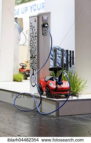 Picture - Pedal car, charging station, electric car, IAA, Frankfurt, Hesse, Germany, Europe. Fotosearch